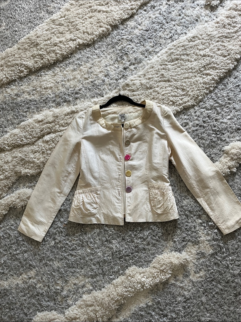 Anna Sui Cream woman SILK Jacket with Multicolor Buttons Y2K